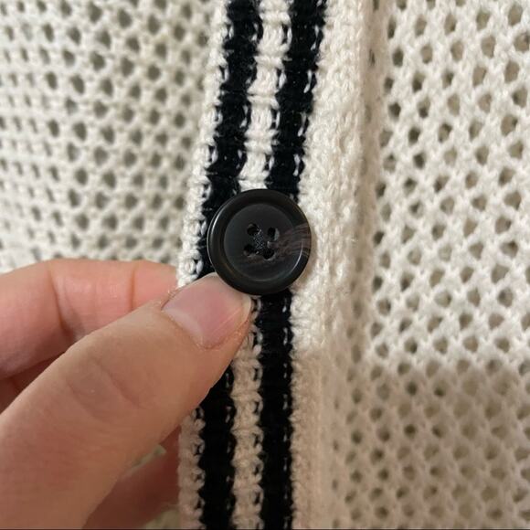 American Eagle Cream & Black Open Knit Long Dark Academia Cardigan Sweater S - Picture 3 of 11